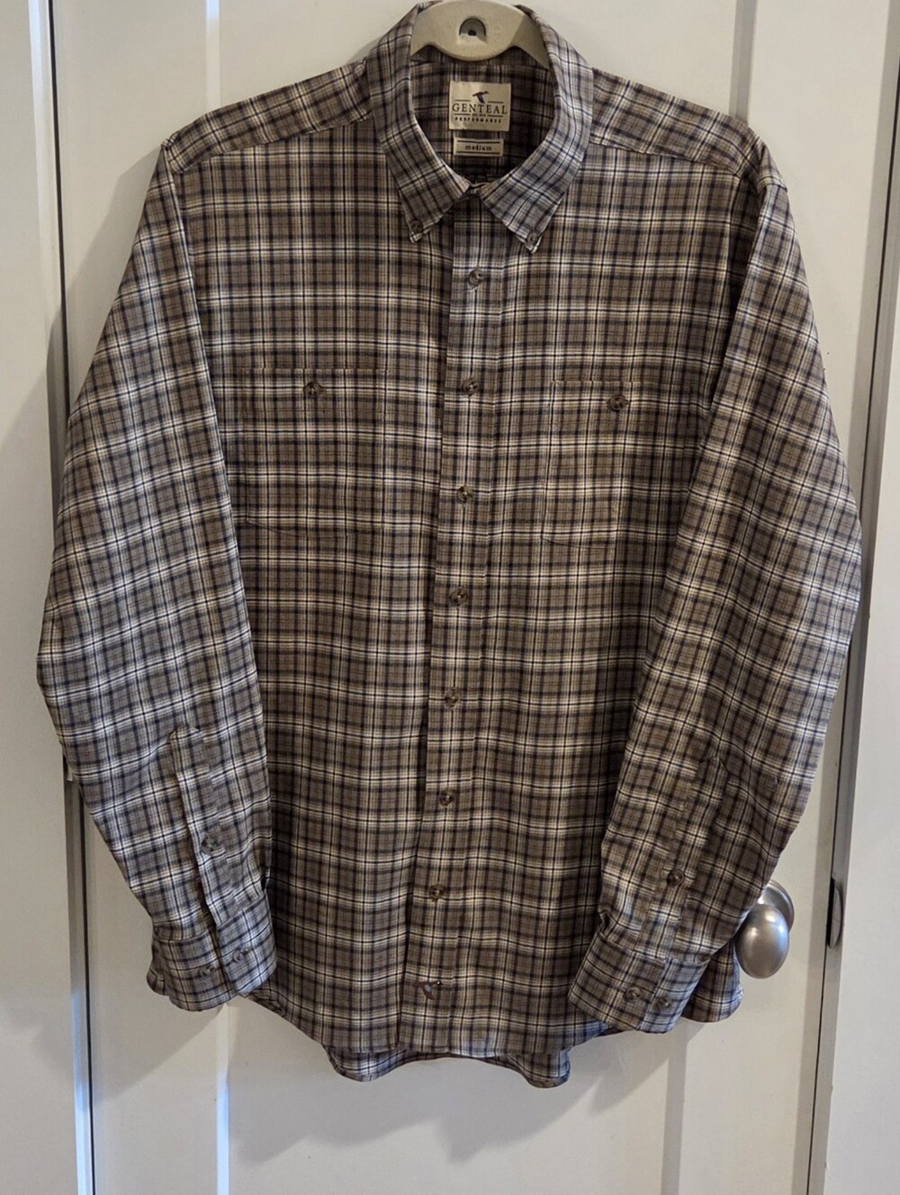 Genteal Performance Flannel Button-Down Plaid Shirt - Brown - Size Medium